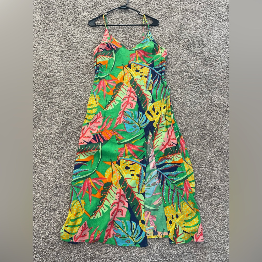 Olivacious tropical floral midi